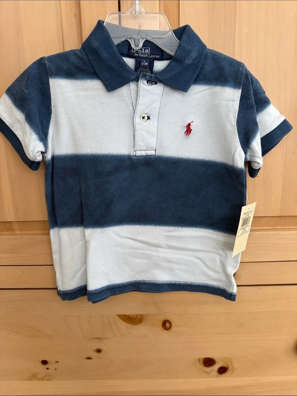 12-18 M Ralph Lauren Boys' Navy & White Striped Polo Shirt